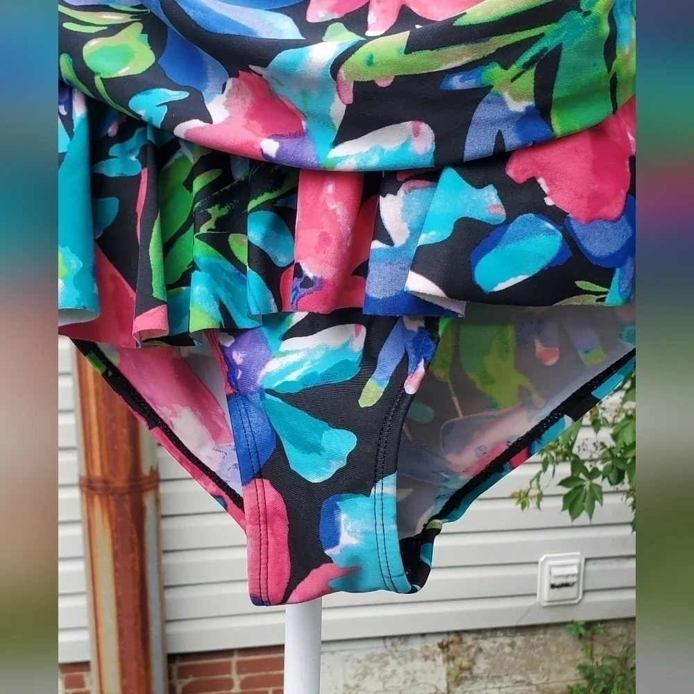 Jones New York Halter One Piece Swimsuit Blue Pink Black Size 18
